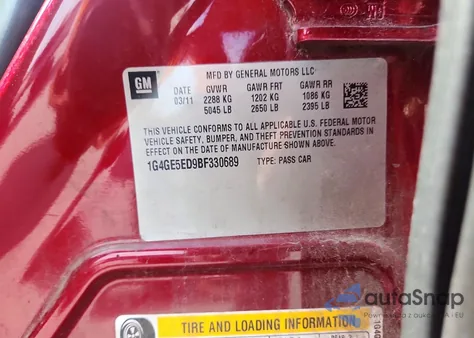 2011 Buick Lacrosse Cxs from USA, damaged, VIN 1G4GE5ED9BF330689